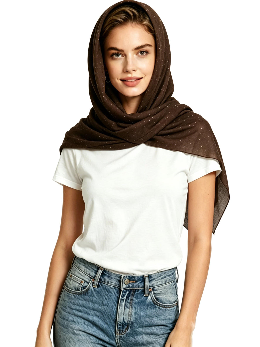 Lina & Lily Solid Shimmer Sparkle Glitters Sheer Maxi Shawl Head Scarf Hijab (#3 BROWN)