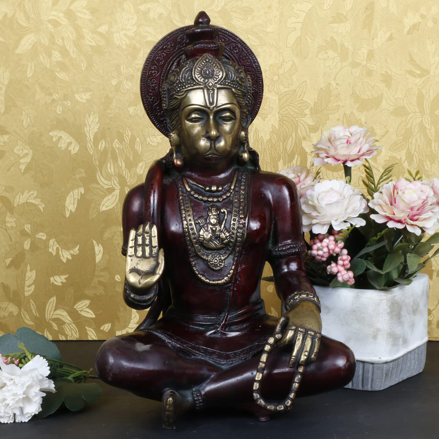 ARTVARKO Brass Hanuman Ji Murti Idol Bajrang Bali Sitting Blessing Meditation for puja Sculpture Diwali Decor Gifts Height 11 Inches