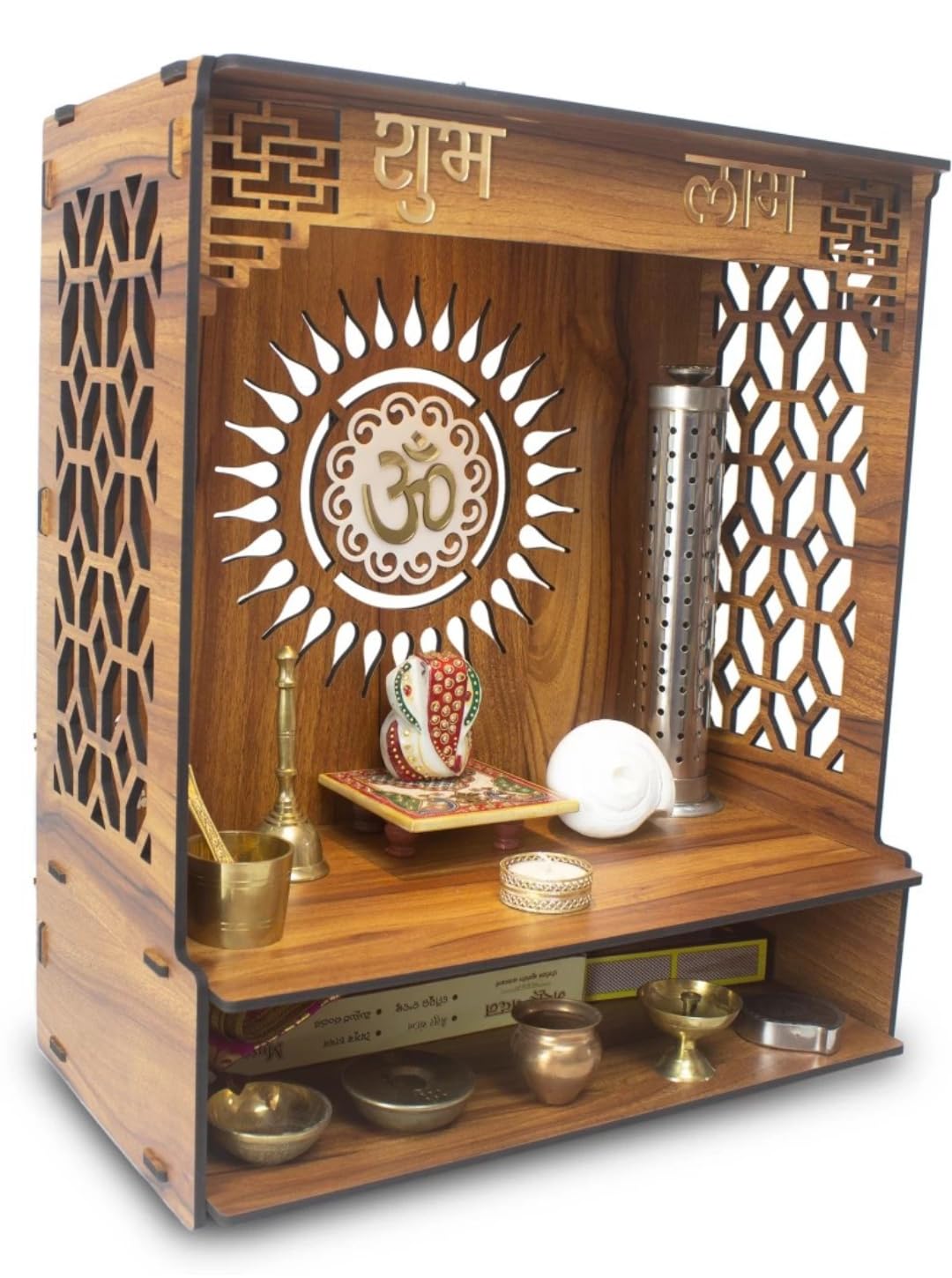 Aquatic Craft Pine Home Temple Pooja Mandir, 20 Cm, 42 Cm, Brown