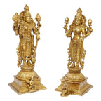 ARTVARKO Big Brass Vishnu Laxmi Murti Lord Bhagwan Vishnu Narayan Lakshmi Statue Idol Murti for Home Decor Mandir Pooja Goddess Laxmi Ji with Vishnu Height 14 Inch