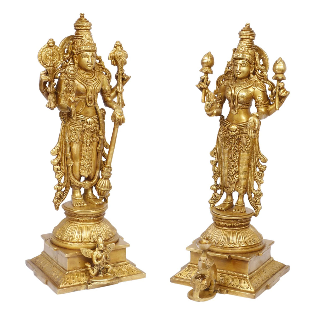 ARTVARKO Big Brass Vishnu Laxmi Murti Lord Bhagwan Vishnu Narayan Lakshmi Statue Idol Murti for Home Decor Mandir Pooja Goddess Laxmi Ji with Vishnu Height 14 Inch