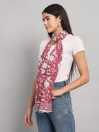 Ravaiyaa - Attitude is everything Women Red & White Hand Block Floral Printed Cotton Scarf 71 X 21 Inch