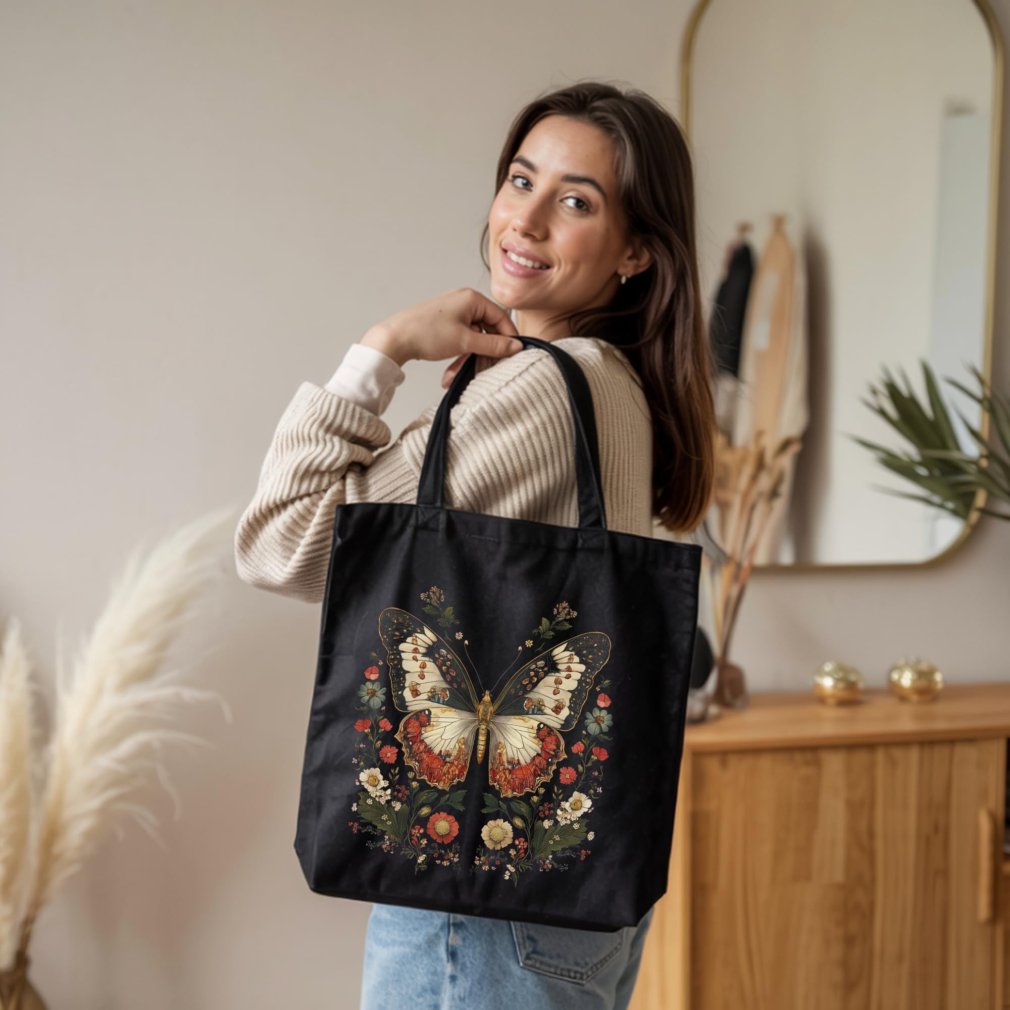 Kaigan Black Premium Tote Bag Printed Designed Canvas Tote Bags For Women, Ecofriendly Cotton Canvas Bag for Girls Tote bag For Shopping, College, Travel, Handbag For Unisex