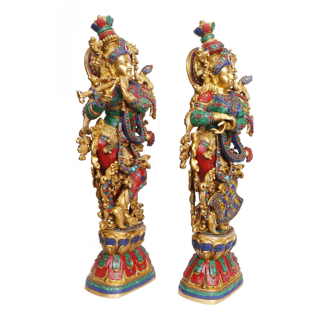 Artavrko Brass Radha Krishna Idol Murli Krishan Radha Bhagwan Statue Murti for Home Decor Marriage Gift Height 29 Inch