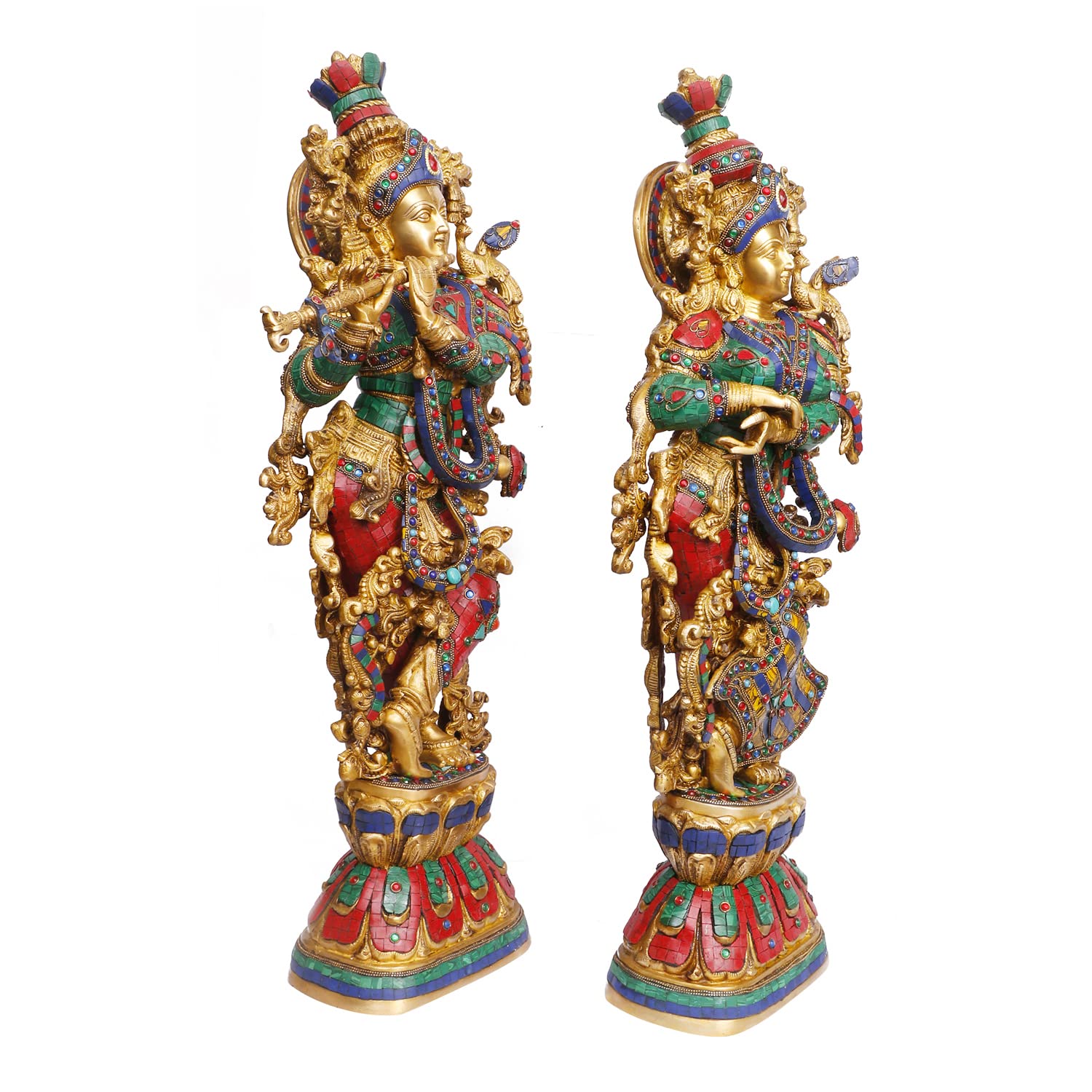 Artavrko Brass Radha Krishna Idol Murli Krishan Radha Bhagwan Statue Murti for Home Decor Marriage Gift Height 29 Inch