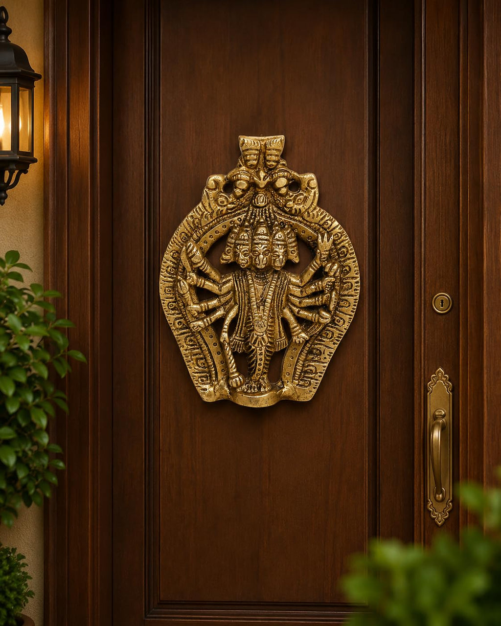 ARTVARKO Panchmukhi Hanuman Brass Wall/Door Hanging Bajrangbali Idol Entrance for Home Office 5 Inches