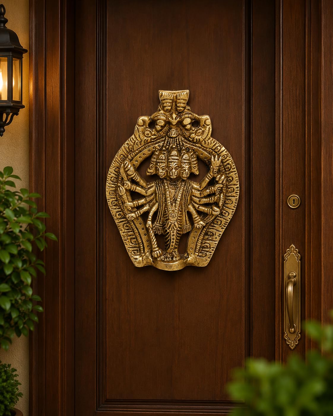 ARTVARKO Panchmukhi Hanuman Brass Wall/Door Hanging Bajrangbali Idol Entrance for Home Office 5 Inches