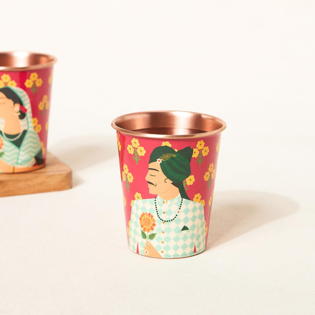 Chumbak Sawai Copper Tumbler, 250 ml Red Palace Memoirs Collection, Copper Brass Tumbler for Water Drinks Ayurveda, Handcrafted Festive Gift & Home Décor