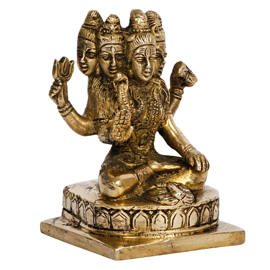 ARTVARKO Brass Panchmukhi Shiva Idol Five Shiv Murti Statue for Pooja Decor Gift 5 Inches