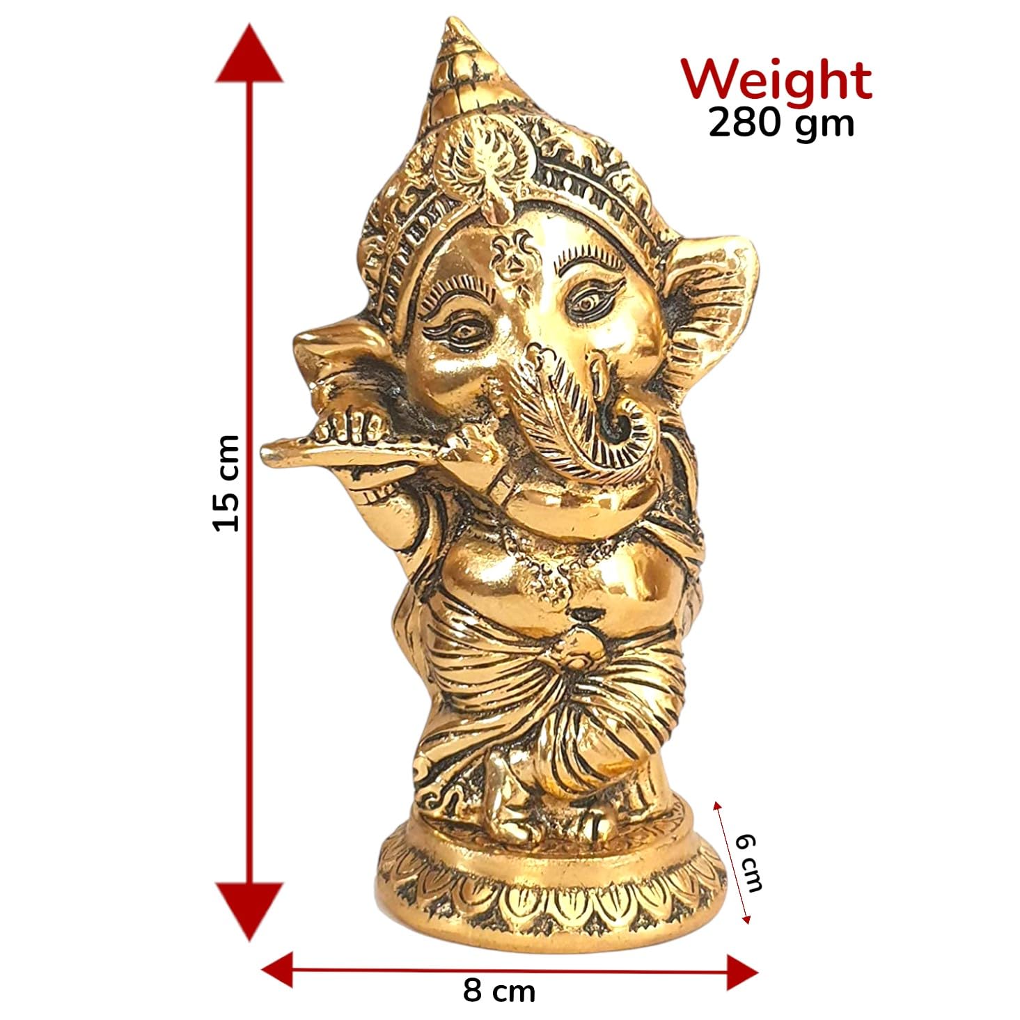 Metal Ganesha Playing Flute Murti,Ganpati Metal Statue,Home Decor,Office Decor,Showcase Decor,Ganesha Metal Satue Idol Gift for Diwali Gift,Birthday Gift,Return Gift,Corporate Gift...Brass Color