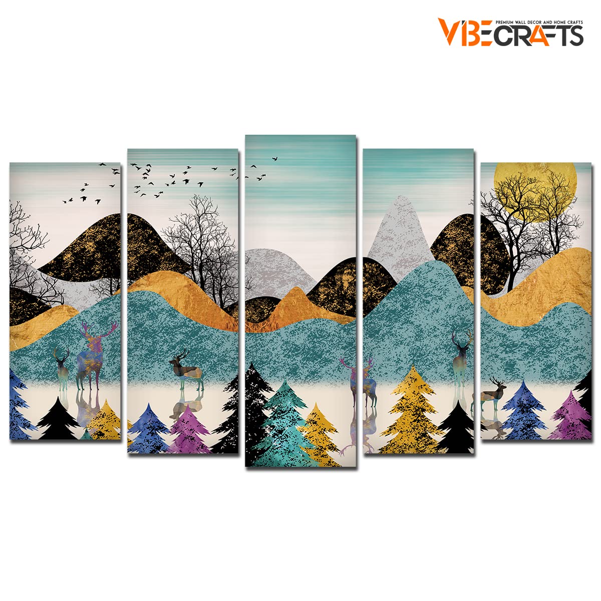 VIBECRAFTS 5 Pieces Modern Art Forest Canvas Wall Painting For Home|Office|Living Room|Gift (PTVC5Pcs2_6511)