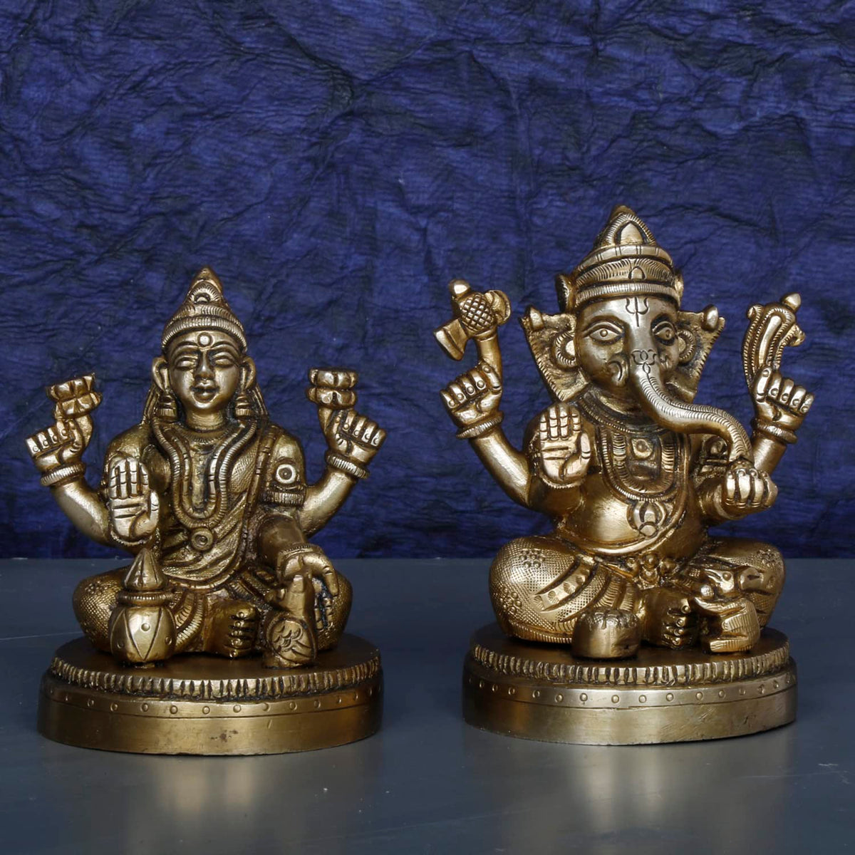 ARTVARKO Brass Lakshmi Ganesh Luxmi Ganesha Statue Mangalkari Ganpati Laxmi Idol Murti for Home Décor Showpiece Office Mandir Gift 4 Inch