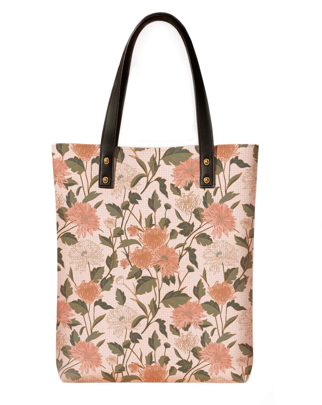 Kalankit Classic Tote Bag For Women | Canvas Printed Totes For Women | Aesthetic Shoulder College Bag For Girls | Vegan Leather Lightweight Everyday Bag | Gift for Woman | Floral Beige Pink