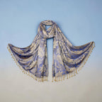 STOLE STUDIO Embellished Leaf Luxurious Viscose Stole Scarf (Beige/Blue)