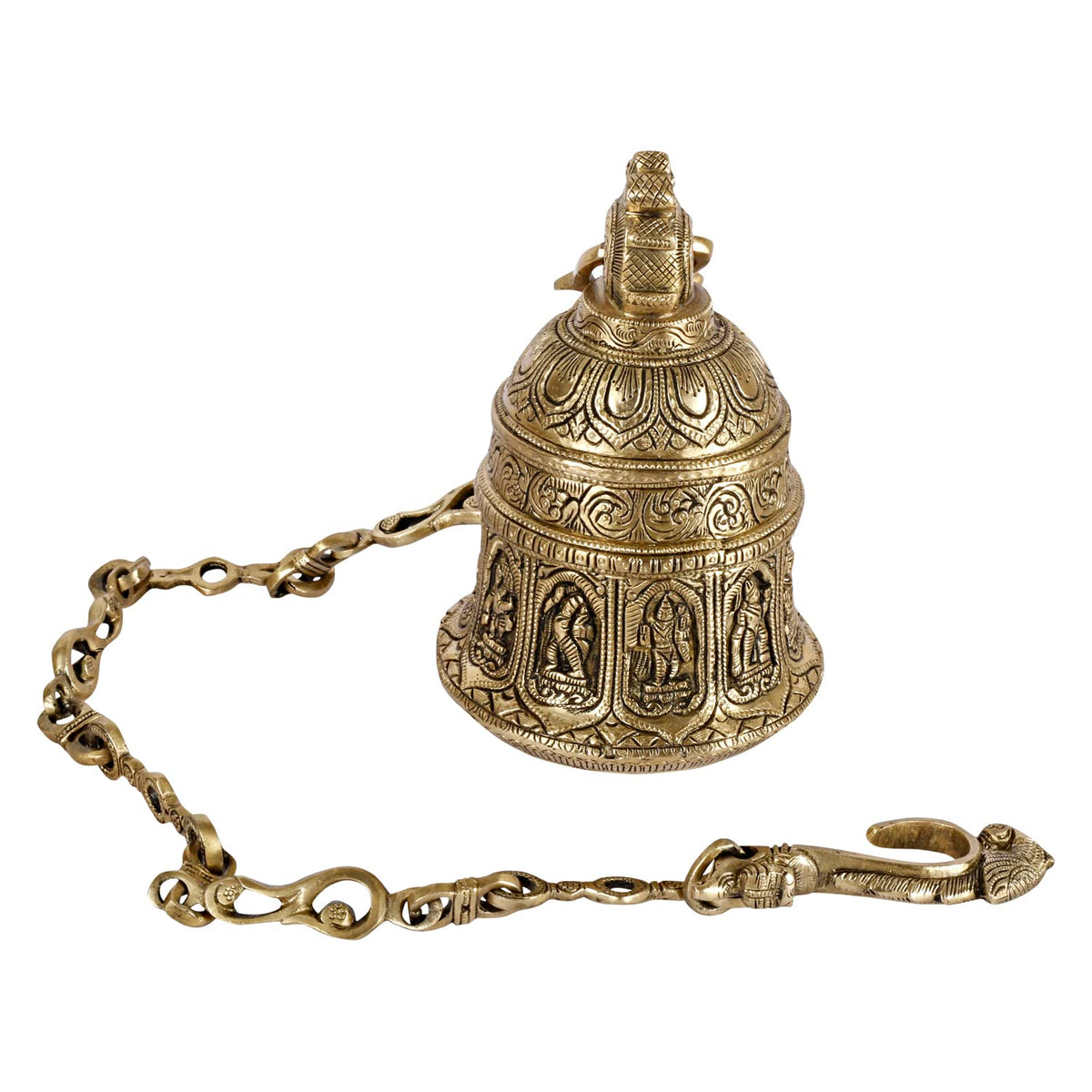 Artvarko Dashavatar Brass Hanging Bell with Chain God Lord Vishnu dashavataram Engraved Temple Ghanta Height 42 Inches