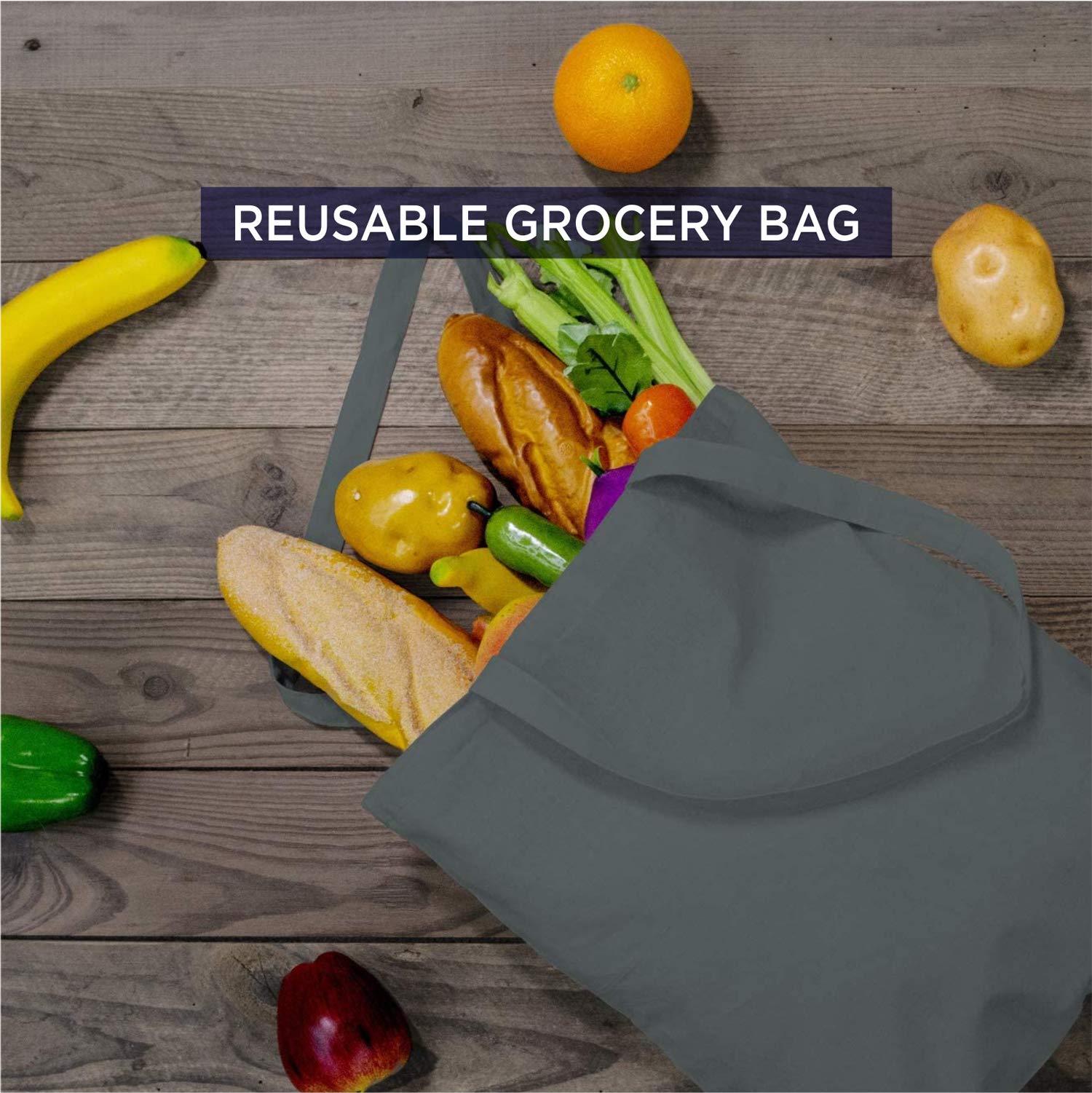 Lify Cotton Canvas Tote Bags Bulk Shopping Bag for Crafts, DIY Reusable Grocery Bag, 14 X 16 Inch – 6 Piece Pack (Black (2Piece)+Off-White (2Piece)+ Grey (2Piece))