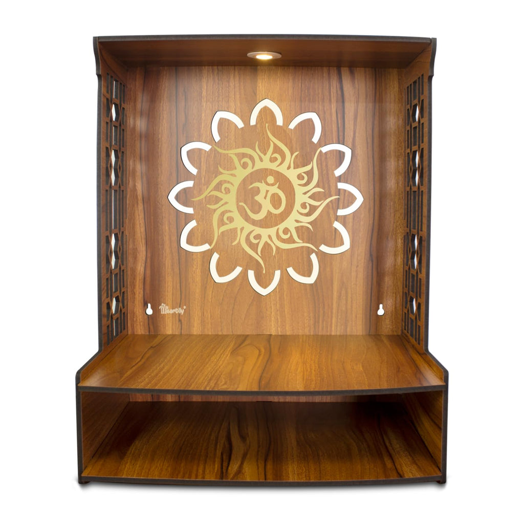 Heartily® Maha Mangal Beautiful Wooden Pooja Mandir for Home Temple for Home and Office Puja Mandir Wall Mount with LED Spot Light Size 18 Inches Height
