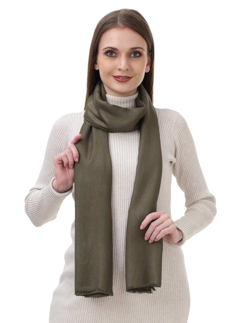 EH Viscose Pashmina Scarf For Women, Twill Weave, Thick, Solid Color Wraps, All Weather, Large, Warm, Very Soft Pashmina Feel Scarves (Olive Green), Female