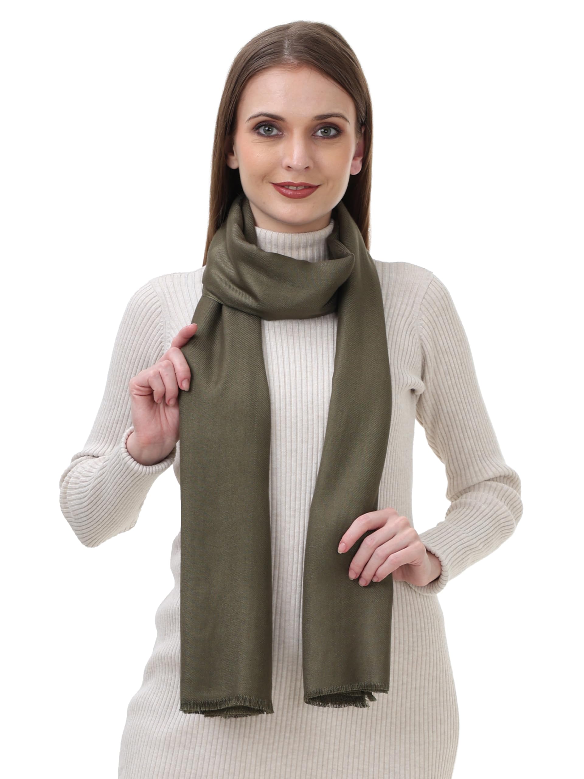 EH Viscose Pashmina Scarf For Women, Twill Weave, Thick, Solid Color Wraps, All Weather, Large, Warm, Very Soft Pashmina Feel Scarves (Olive Green), Female