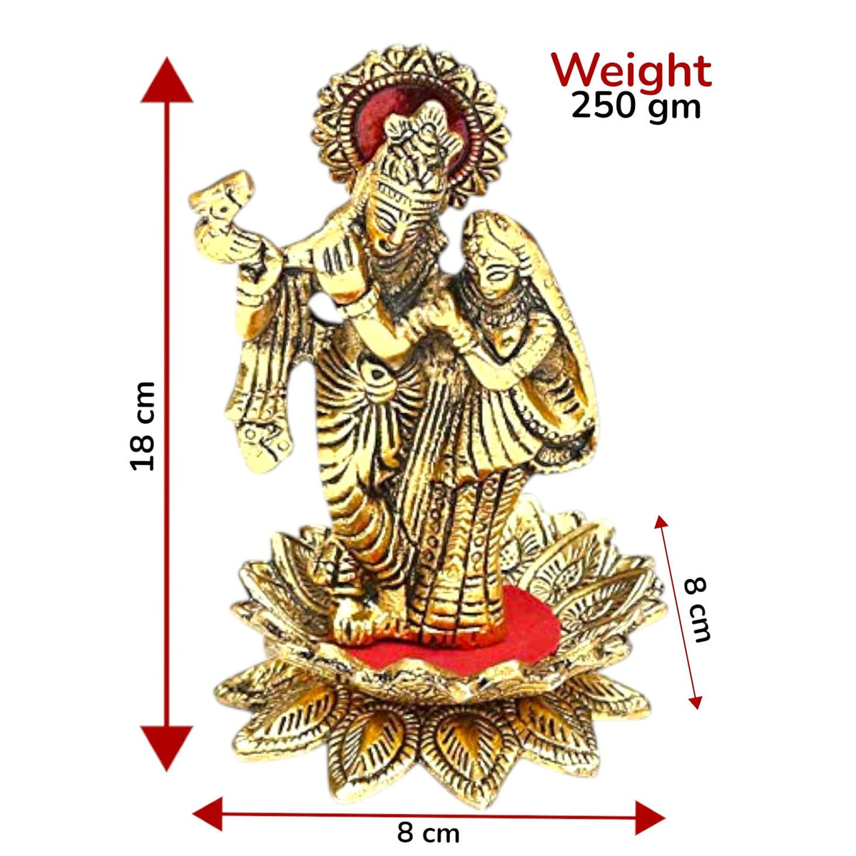 KridayKraft Gold Plated Radha Krishna Idol Standing on Lotus Flower – Flute-Playing Divine Couple Showpiece for Home Decor, Pooja Room, and Gifting