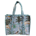Bazaar Bhoot Edition Premium Cotton Quilted Shopping Tote Bag - Multipurpose Long Lasting Foldable Reusable Bag with zipper for Shopping, Travel & Daily Use - Made in India (Animal Print Azure Blue)