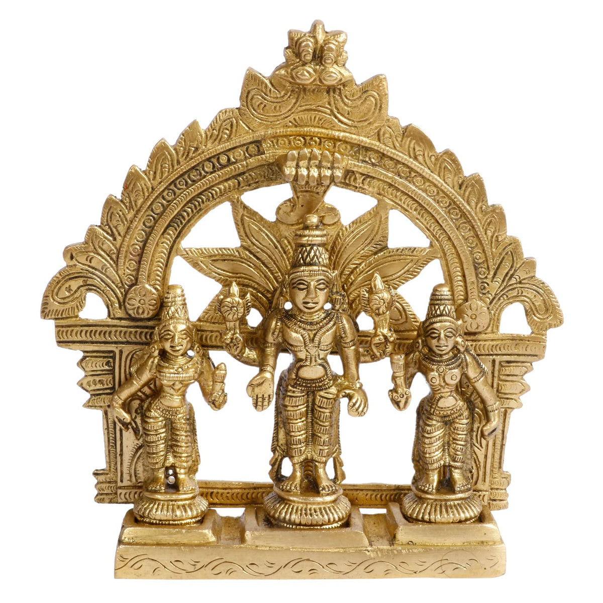 ARTVARKO Brass Lord Vishnu with Sridevi and Bhudevi Parivar Darbar Swami Satyanarayan Idol for Puja Gift Living Room Decoration Home Décor Height 5.5 Inch