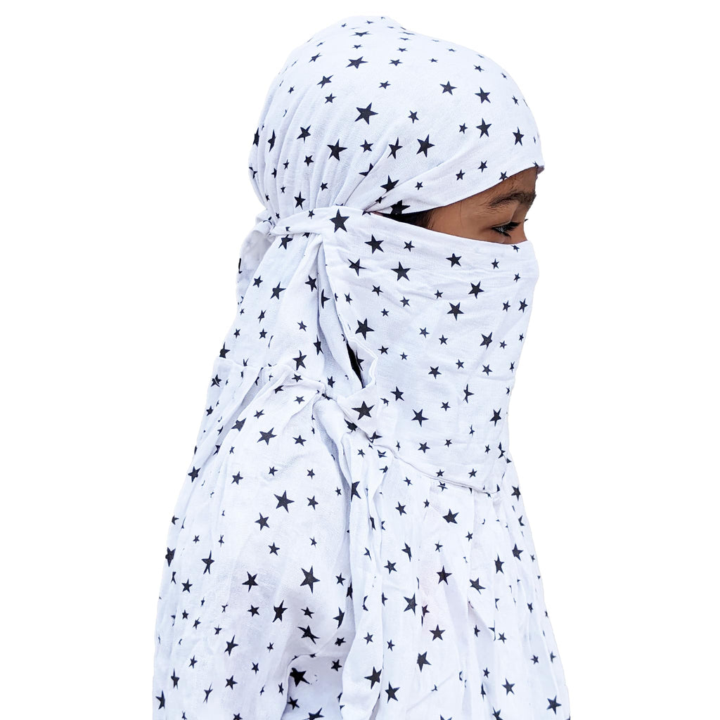 Hetzon Sales Girl's Scarf | Cotton Made for Full Face Cover | Head Cover | Hair Face Protection | Sun Protection | Dust Protection (Black Star Baby Scarf)