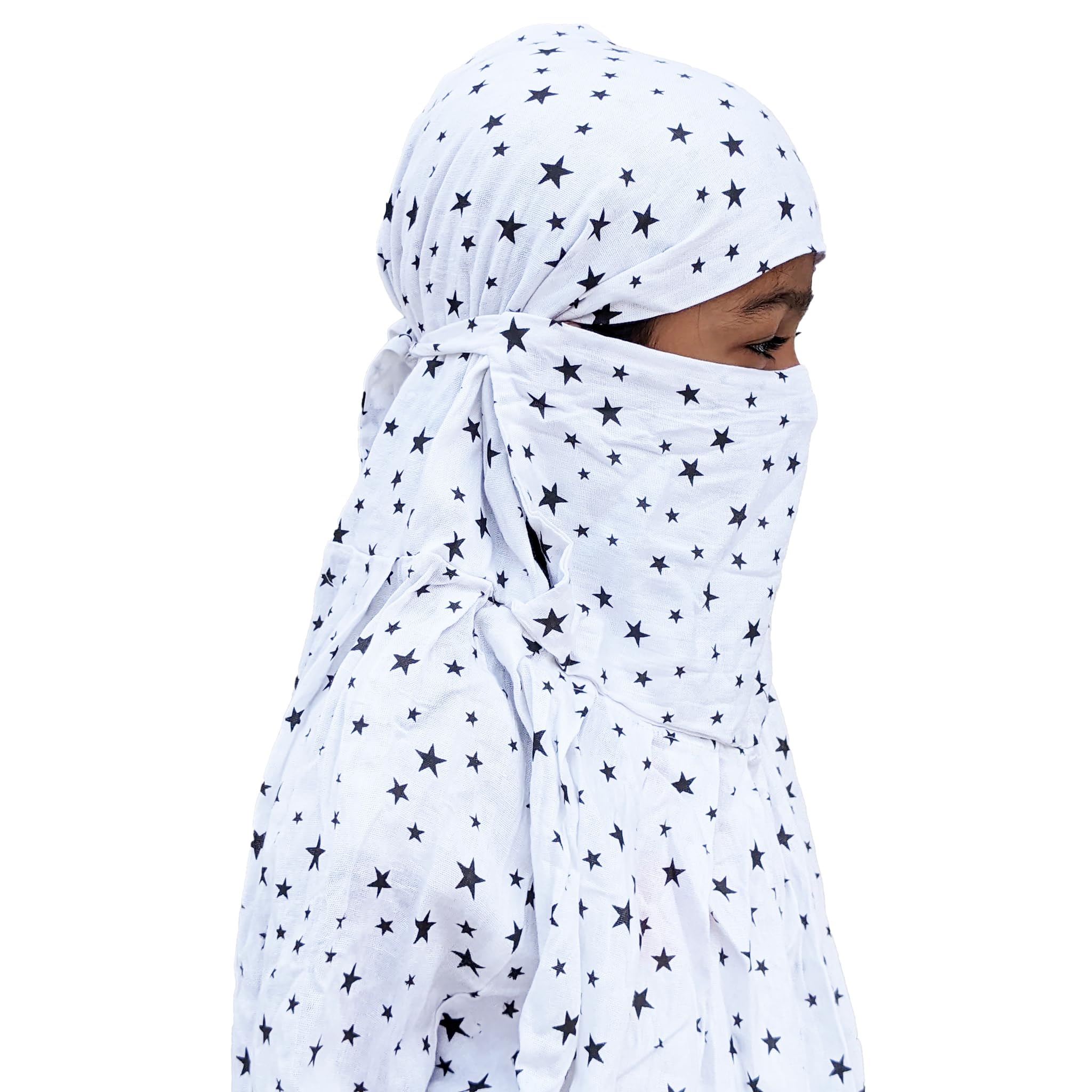 HETVIN Cotton Face Scarf for Girls – Soft, Breathable, and Adjustable – Perfect for Outdoor Activities, Travel, and Everyday Wear – Protection Against Dust, Wind, and Sun (Black Star Baby Scarf)