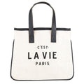 Santa Barbara Design Studio Tote Bag Hold Everything Collection Black and White 100% Cotton Canvas with Genuine Leather Handles, Mini, Paris