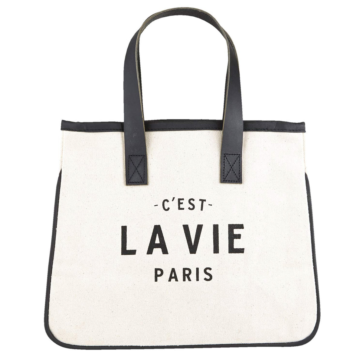 Santa Barbara Design Studio Tote Bag Hold Everything Collection Black and White 100% Cotton Canvas with Genuine Leather Handles, Mini, Paris