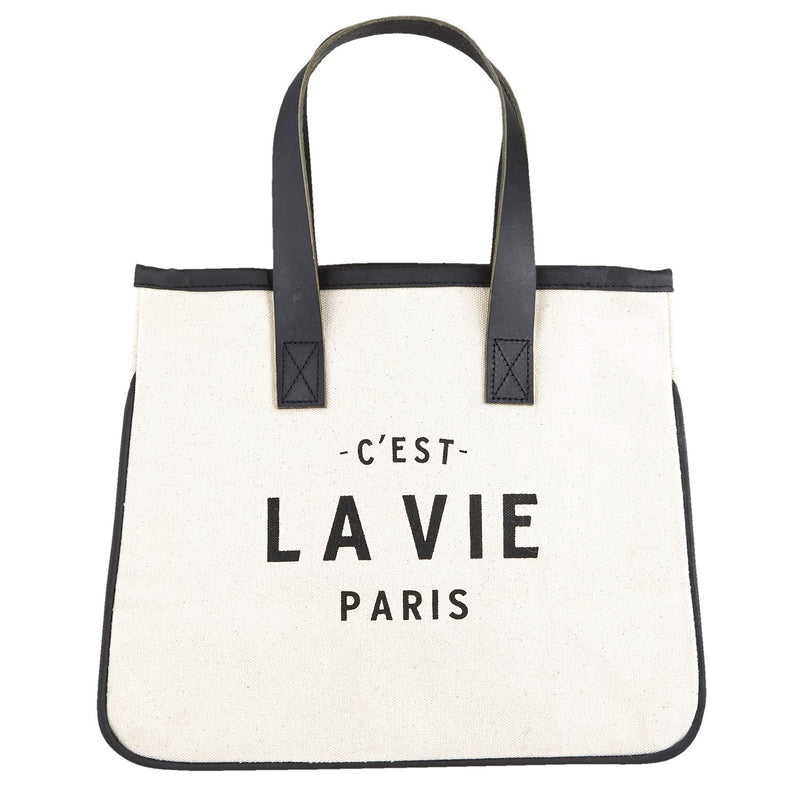 Santa Barbara Design Studio Tote Bag Hold Everything Collection Black and White 100% Cotton Canvas with Genuine Leather Handles, Mini, Paris