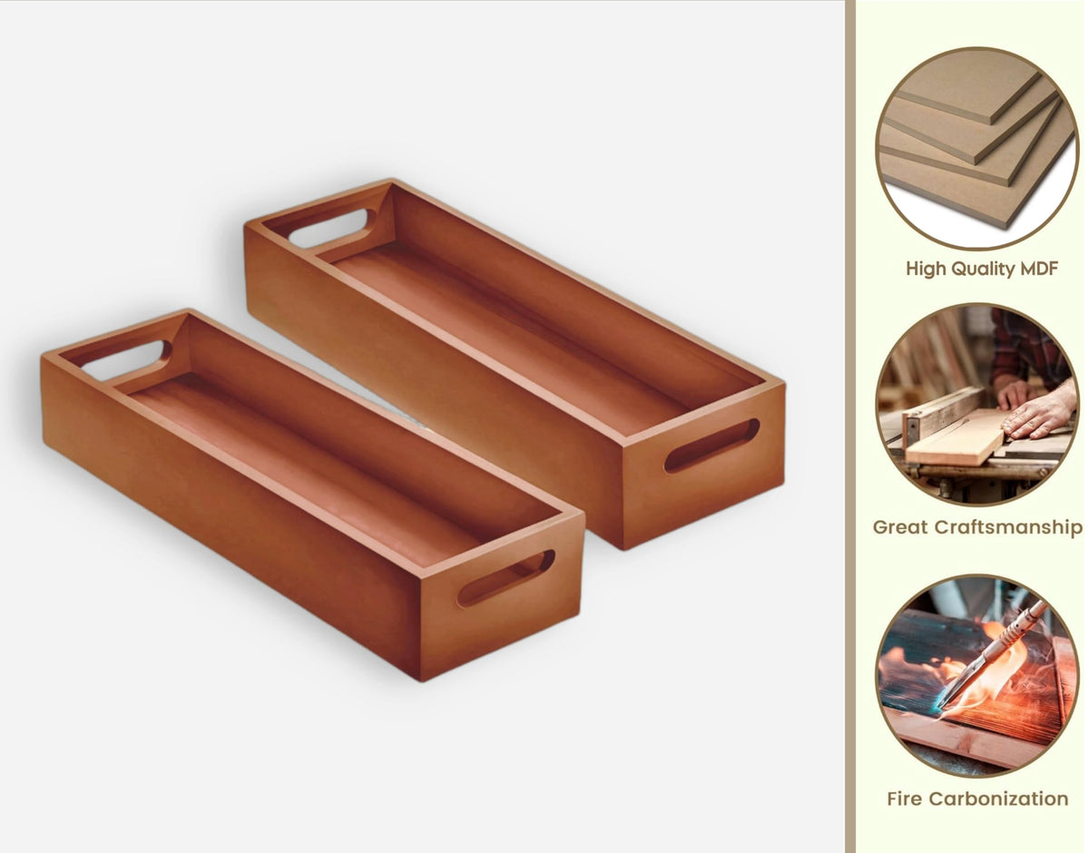 Dime Store Wooden Serving Tray Platter Multipurpose Tray | Serving Tray for Breakfast, Tea Serving, Tray for Storage, Table Decor Kitchen Decor (Set of 2, Natural)