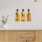 Artvibes African Women Warli Art Decor Bottle shaped Wooden Wall Hanging | Living Room | Handcrafted Art | Wall Illustrations | Art Prints | Aesthetic Wall Art | Ideal Gifts (WH_9508N), Set of 3