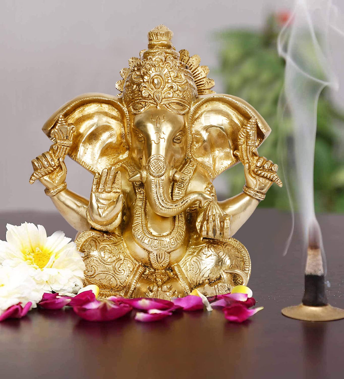 ARTVARKO Brass Lord Ganesha Murti in Blessing Posture Sitting Big Ear Ganesh Bhagwan Idol Ganpati Metal Statue for Home Office Gift(LxBxH 9x5.5x9.5 Inch,5,2 Kg)