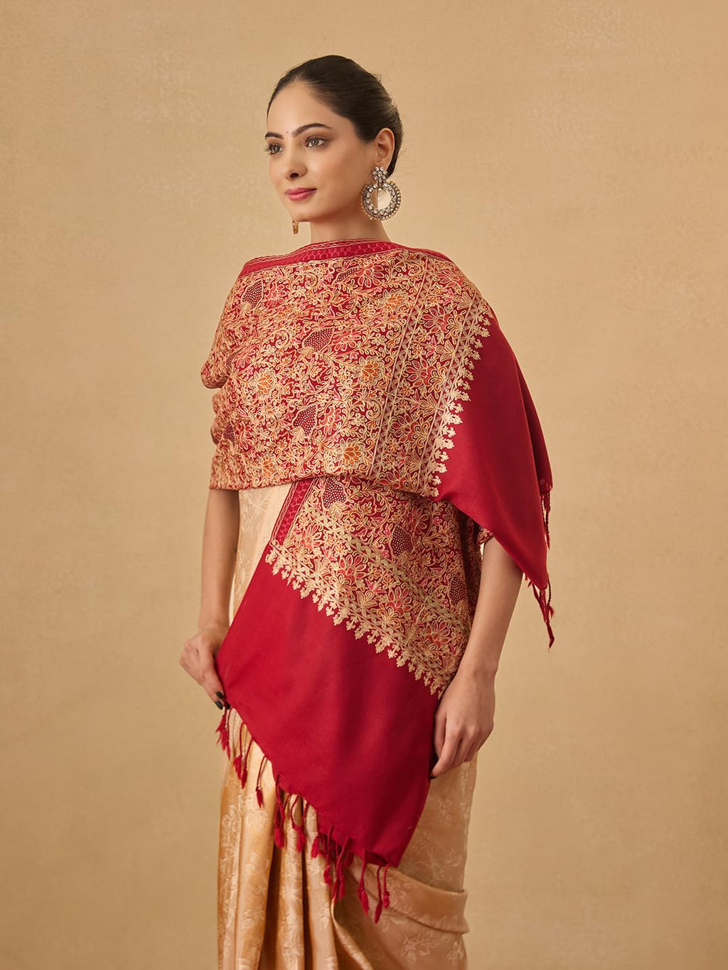 Pashmoda Women Hunar Fine Wool Nalki Embroidered Stole (Size : 28x80in, 71X203cm) EMST02
