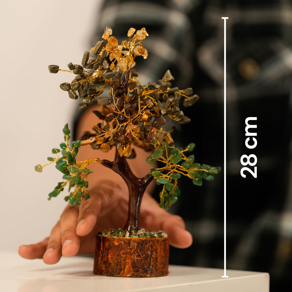 Money Magnet Crystal Tree with Pyrite, Tiger Eye, Citrine & Green Aventurine for Wealth, Abundance, Financial Growth, Success & Positive Energy | Vastu Decor for Home & Office