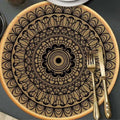 HomeCloud Round Printed Jute Placemat 20x20Cm | Heat-Resistant Table Mat with Anti-Skid Rubber Back | Decorative Dining, Centre & Coffee Table Mat (Black_Brown, Pack of 8) Kafalo