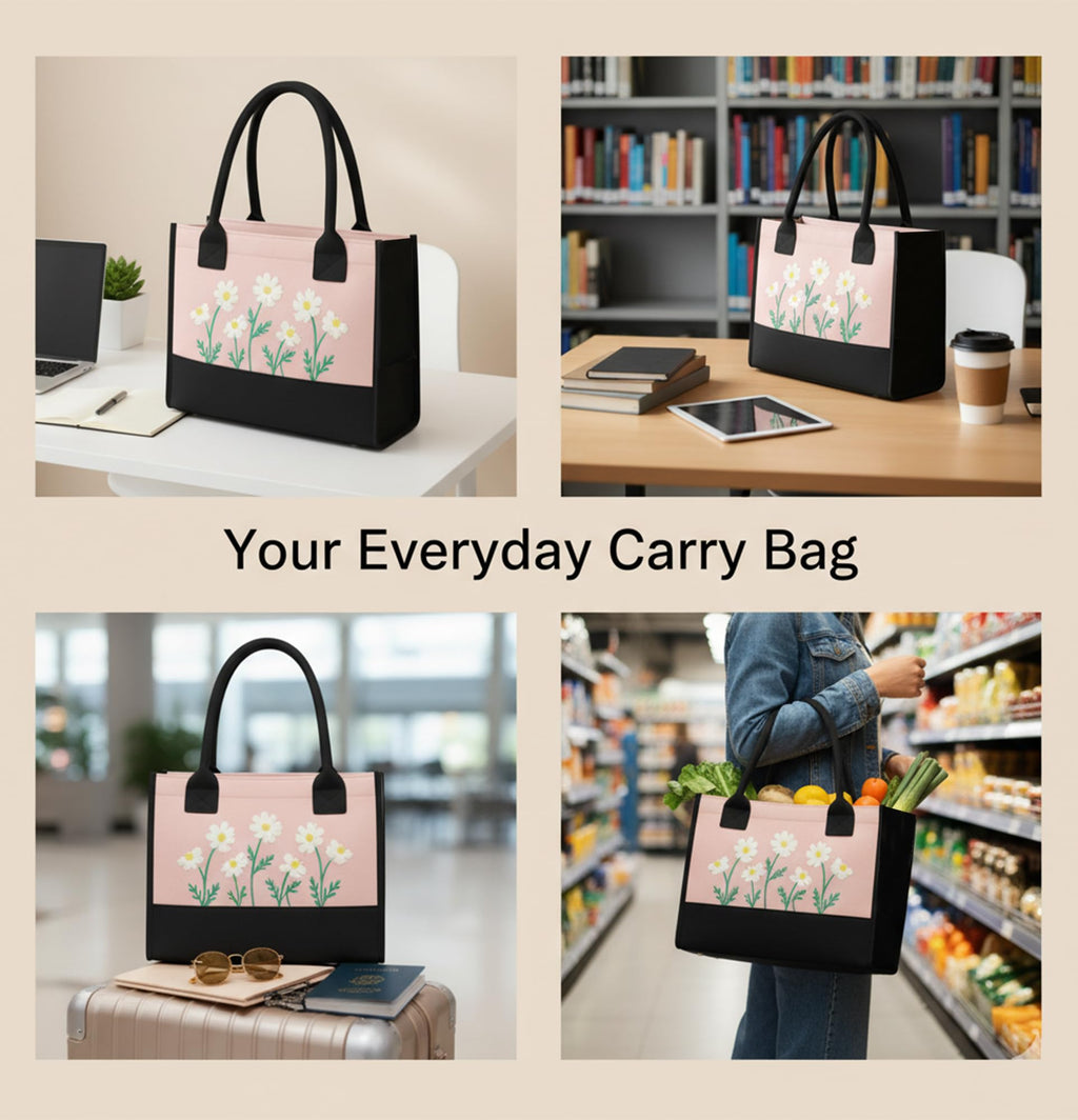 ECOCARRY Cotton Tote Bag For Woman Stylish | Embroidered Canvas Hand Bag With Floral Design | Latest Casual Shoulder Bag Zipper For College Girls, Office, Daily Use, Travel, Beach, Shopping (Pink)