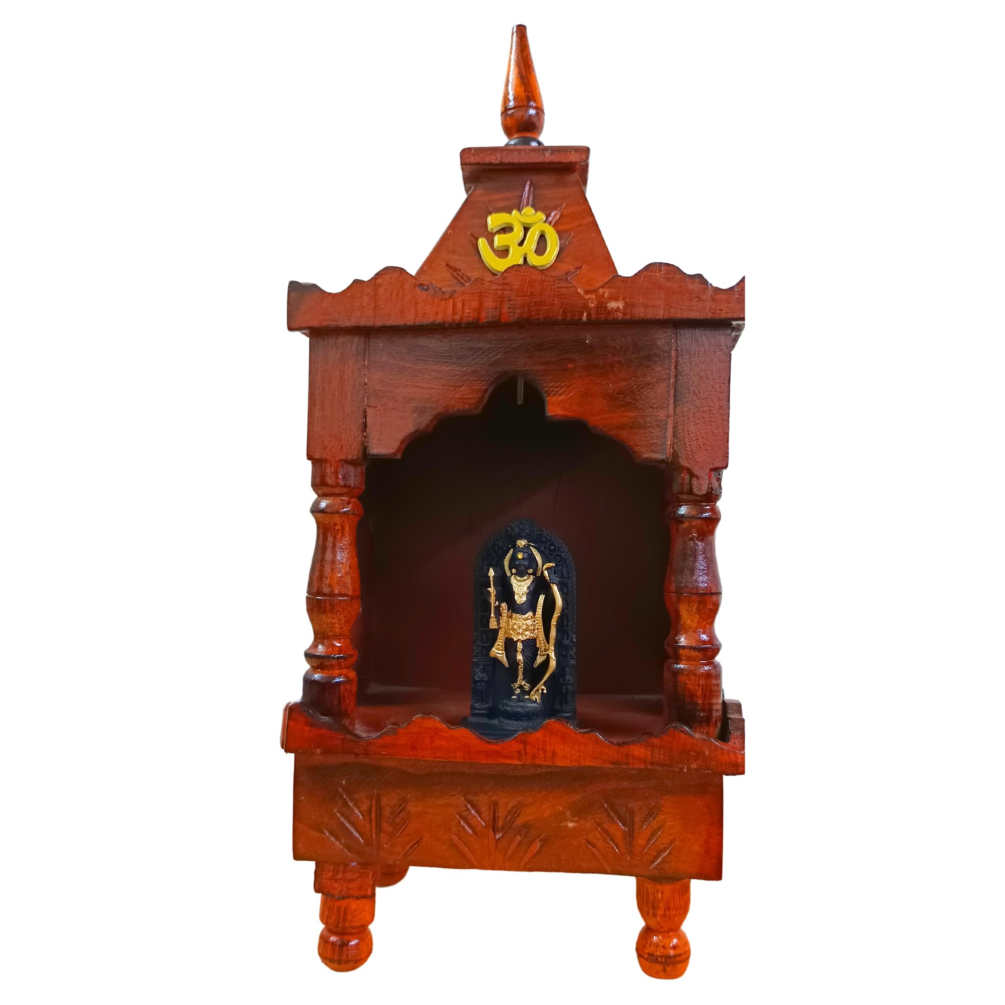Shri Shri Handicraft Small Wooden Mandir for Home Temple with Marble Ayodhya Ram Lalla Model Idol Home, Wall Mounted Hanging Light Weight, Hindu Deity Statue