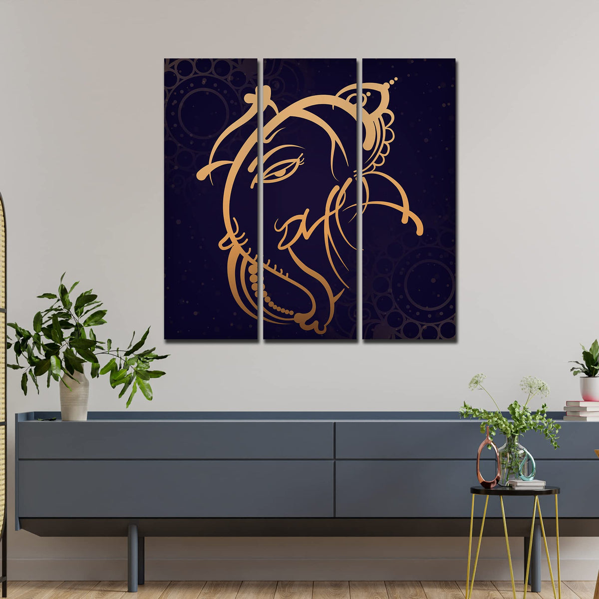 VIBECRAFTS Shree Ganesh Ji 3 Pieces Canvas Wall Painting Fitted With Wooden Frame For Home | Office | Living Room | Gifts (PTVC3Pcs1_9554)