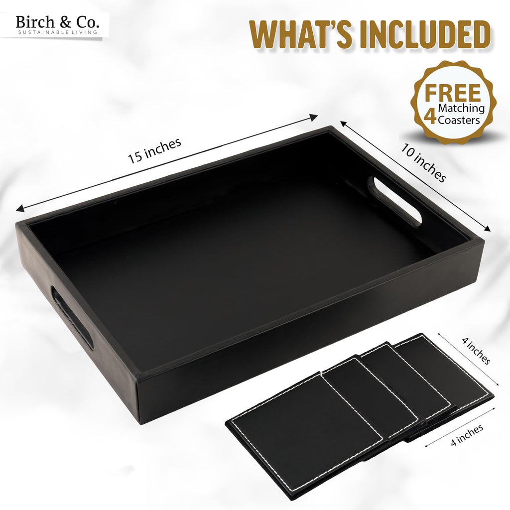 Birch & Co. Wooden Round Serving Tray - 10 Inch X 15 Inch - For Decoration, Tea, Coffee - Premium MDF Trey With Resin Finish, Black