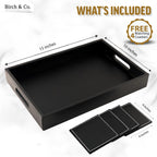 Birch & Co. Wooden Round Serving Tray - 10 Inch X 15 Inch - For Decoration, Tea, Coffee - Premium MDF Trey With Resin Finish, Black