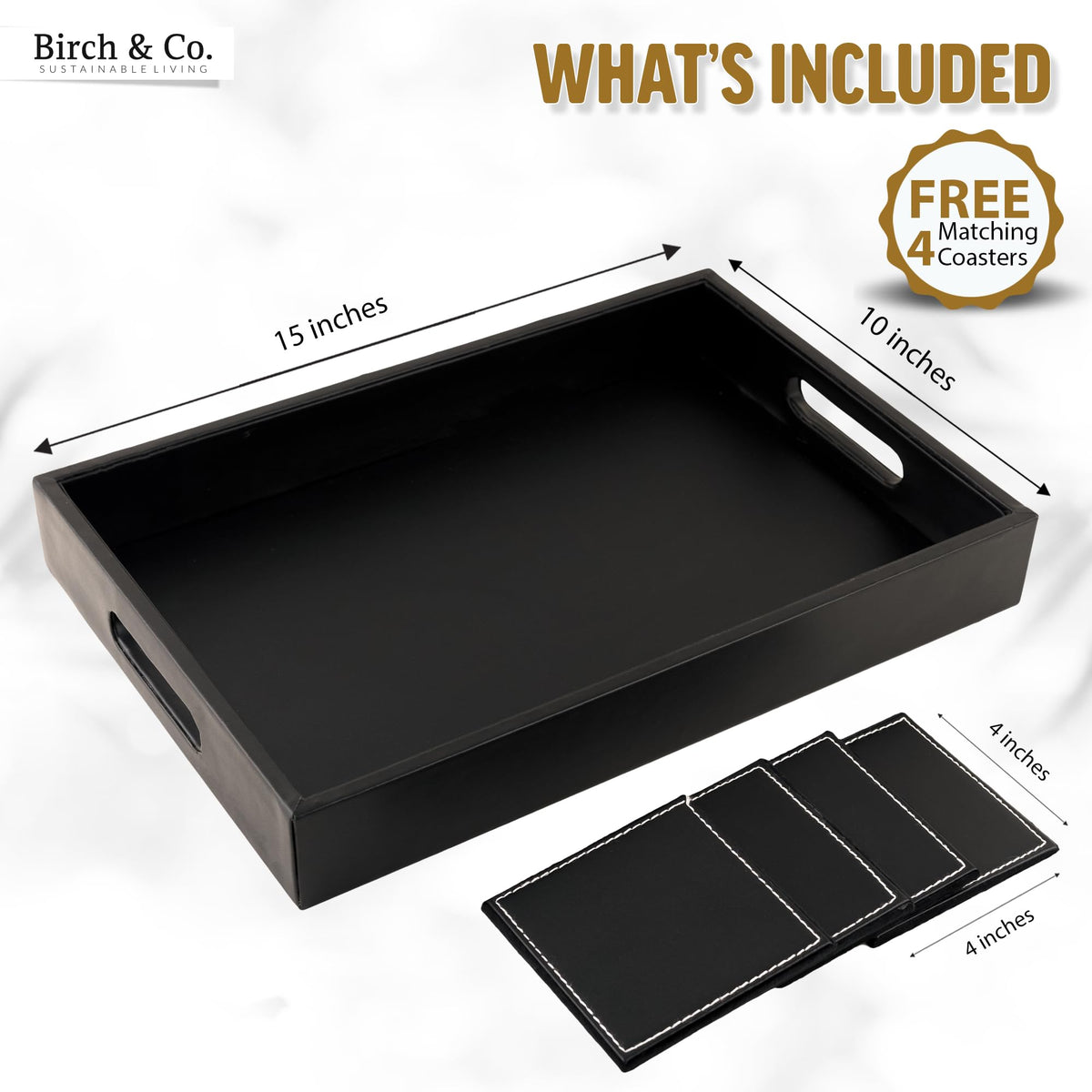 Birch & Co. Wooden Round Serving Tray - 10 Inch X 15 Inch - For Decoration, Tea, Coffee - Premium MDF Trey With Resin Finish, Black