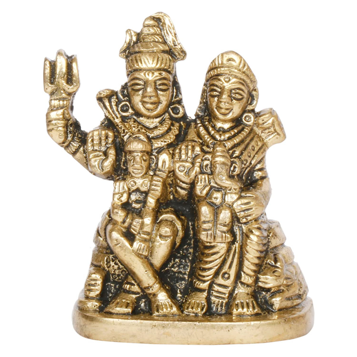 ARTVARKO Brass Shiva Parvati Shiv Parivar Shankar Bhagwan Ganesh Family Idol Statue Sculpture Home Office Temple Puja Decor (Small- 6x3x6.5 cm)