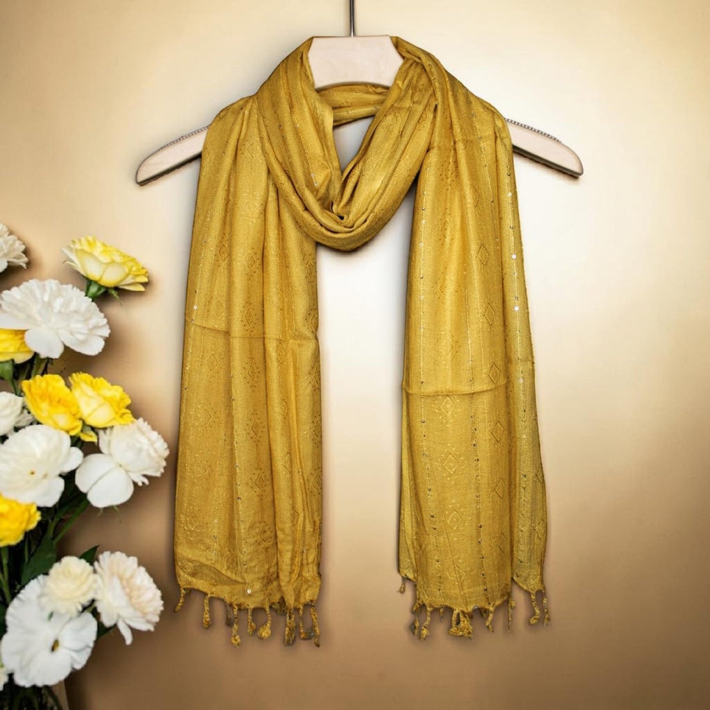 STOLE STUDIO Elegant Luxurious Sequence Viscose Stole Scarf (Yellow)