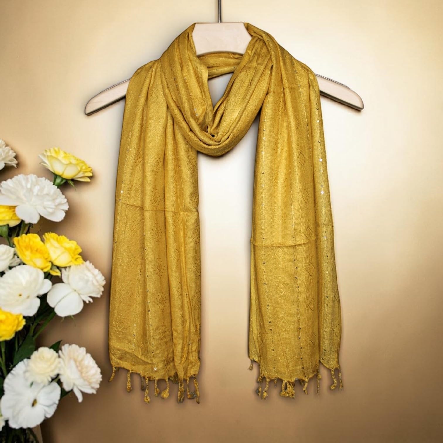 STOLE STUDIO Elegant Luxurious Sequence Viscose Stole Scarf (Yellow)