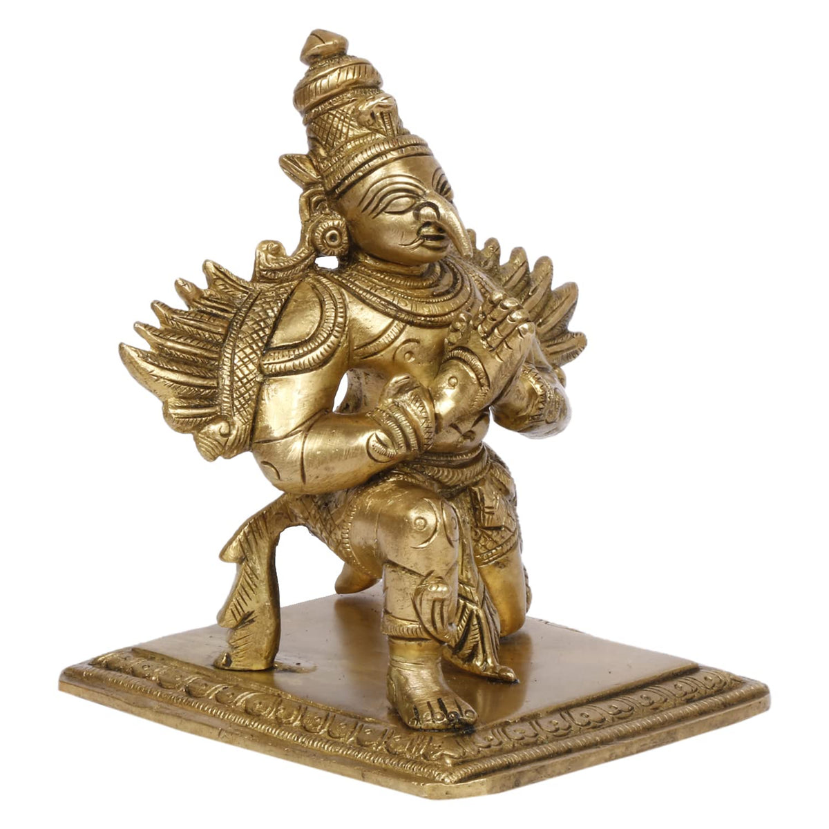 ARTVARKO Pure Brass Garuda Vishnu Vahan Eagle Idol Lord Garud Deva for Temple Home Décor Vaastu Gifting (9.5x11x13 Cm)