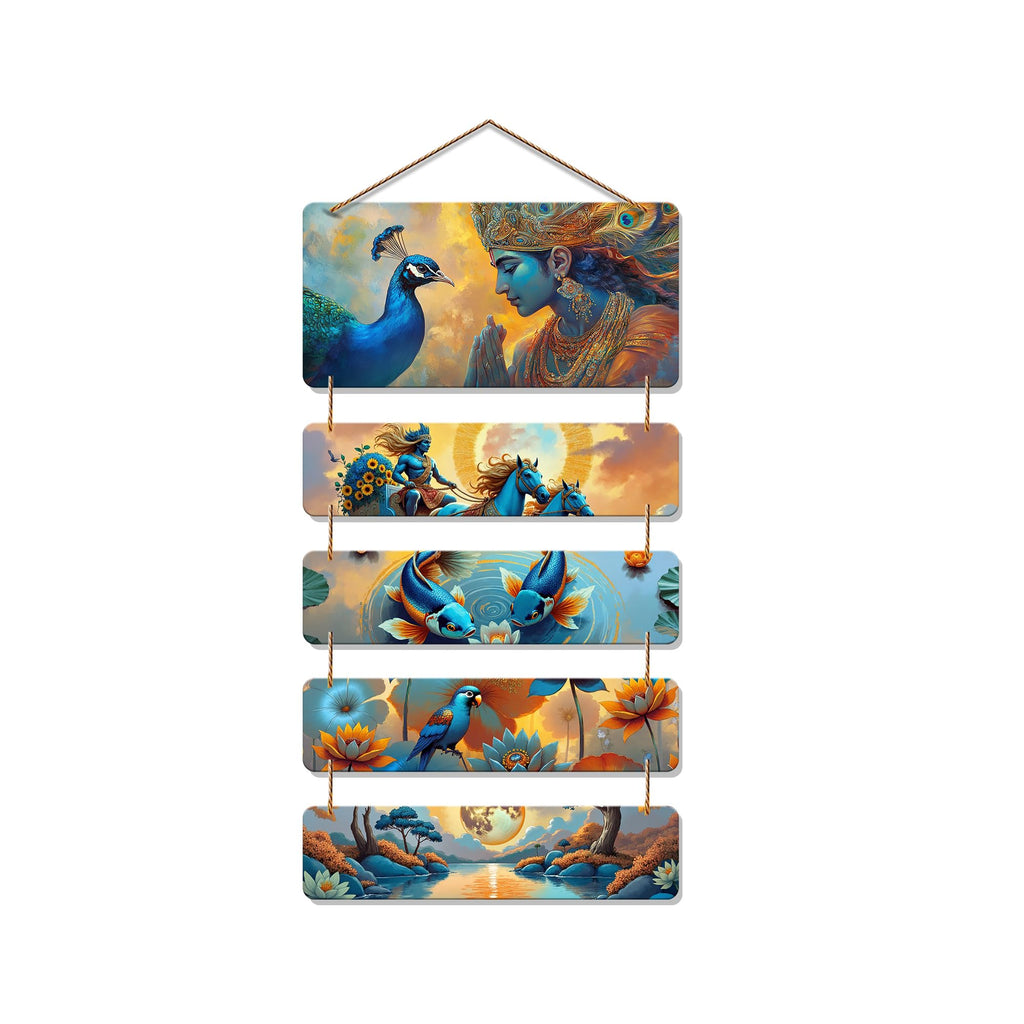 Artvibes Krishna and Nature Wall Hanging Home Decorative Wall Art for Living room | Spiritual Decor Items | Handcrafted Art | Wall Poster | Artwork| Stylish Modern Decor Item | Gift Items (WH_6736N)