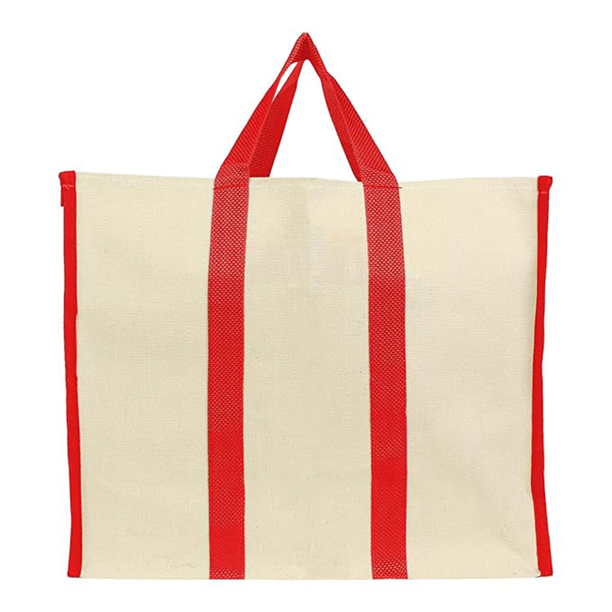 Metsi Big Eco Cotton Canvas Shopping Bag | Large Laminated Reusable Grocery Tote with Reinforced Handles | Heavy Duty, Foldable, Washable, Jhola Bag for Milk, Fruits & Vegetables, Red - Pack of 1