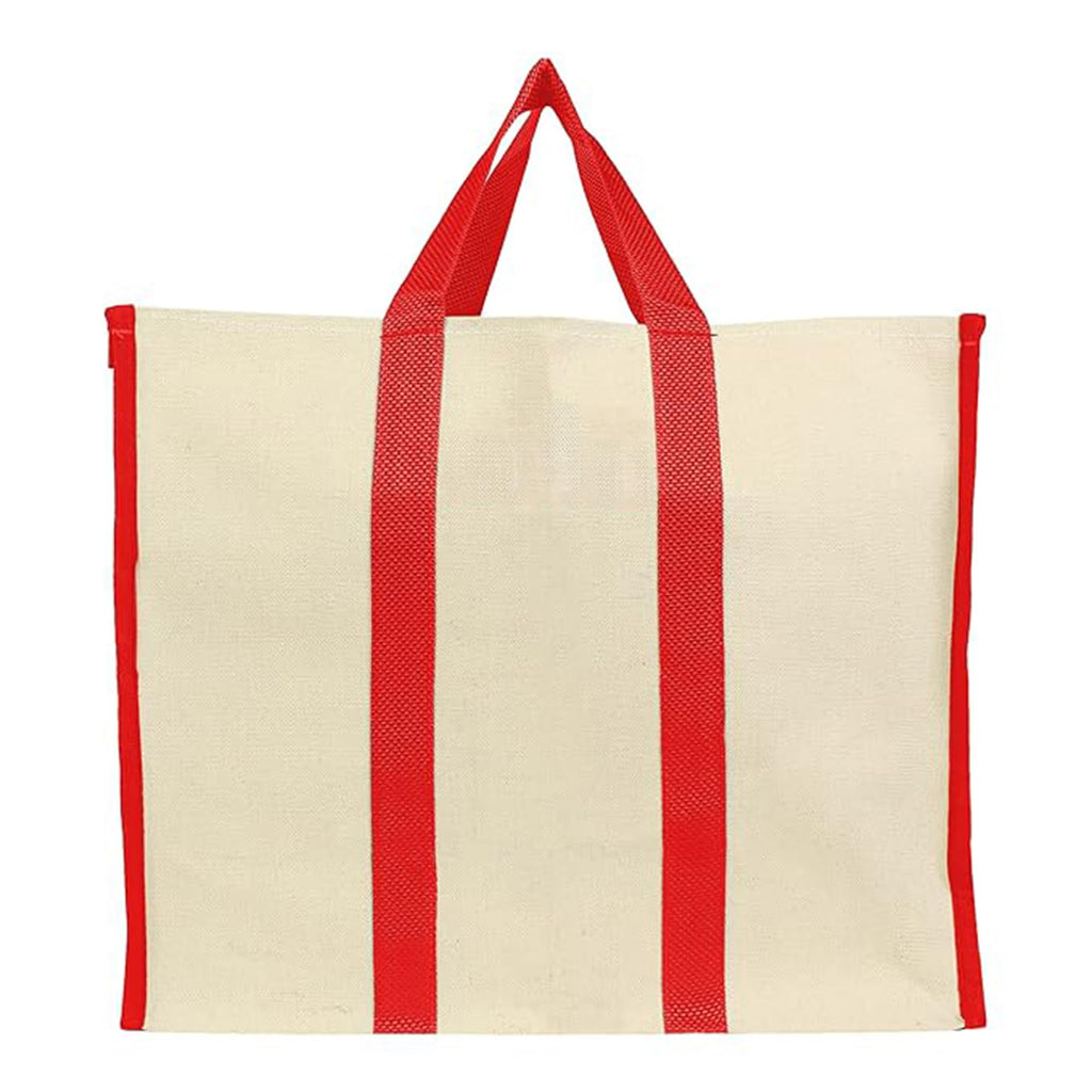 Metsi Big Eco Cotton Canvas Shopping Bag | Large Laminated Reusable Grocery Tote with Reinforced Handles | Heavy Duty, Foldable, Washable, Jhola Bag for Milk, Fruits & Vegetables, Red - Pack of 5